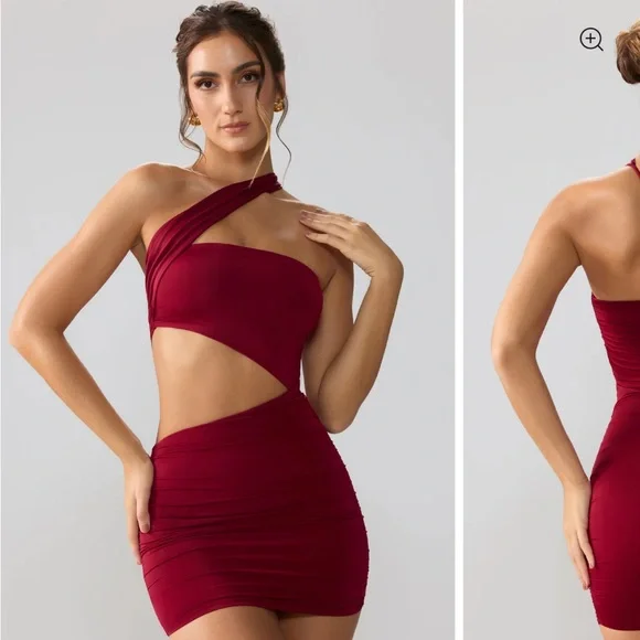 Oh Polly | Dresses | Oh Polly Dress Slinky Jersey Ruched Cut Out Mini Dress  In Ruby | Poshmark
